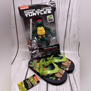 BRAND NEW Ninja Turtle Bundle- Sandals and 1984 Comic Book Donatello Collectable
